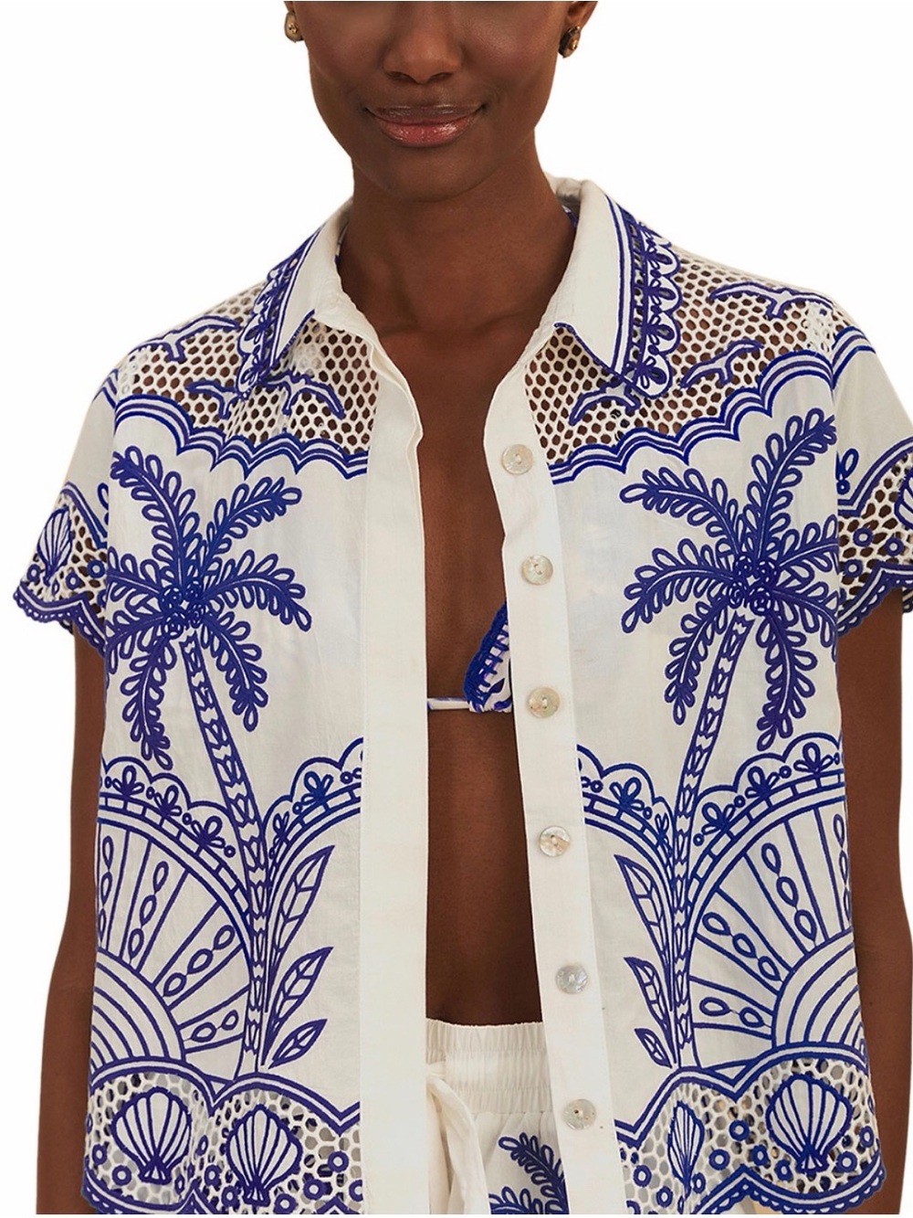 FARM RIO Blue Palm Trees Richelieu Shirt